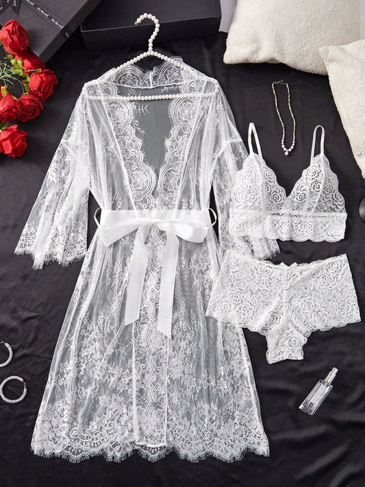 Premium 4-Piece Floral Net Nighty Set