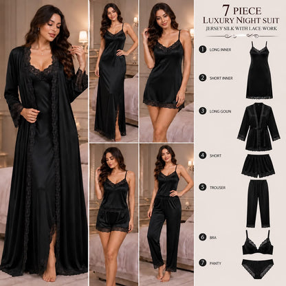 7 Piece Luxury Silk Nightwear Set
