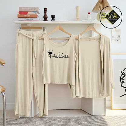 3 Piece Lounge wear Nightwear Sleepwear For Women Beige