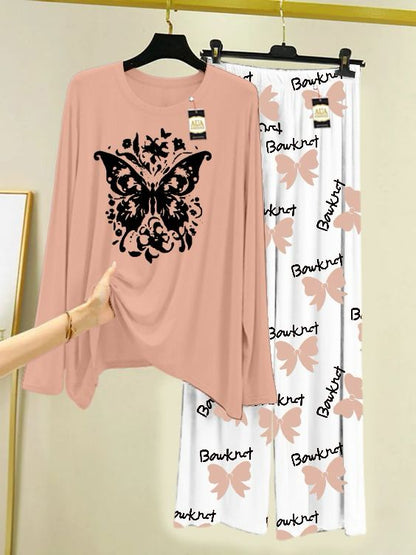 Peach Printed Nightwear Set with Boo Printed Trousers – Women's Lounge Wear