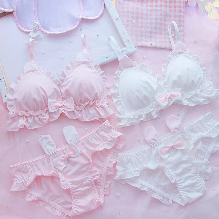 White & Pink Floral Embroidered Bra Panty Set