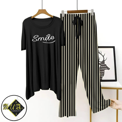 Black Lining Trouser Printed Night Suit with Luxurious Lining Pajamas Stylish Sleepwear Set for a Cozy Night's Rest