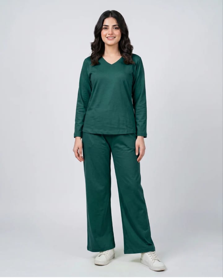 Women V-Neck Lounge Wear -Green