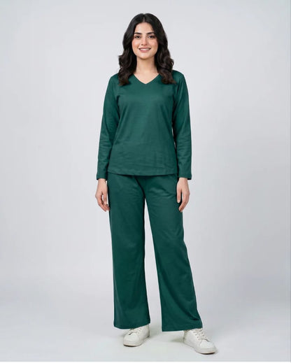 Women V-Neck Lounge Wear -Green