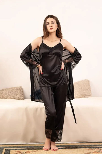 Lace-Trimmed 3 Piece Nightwear Set