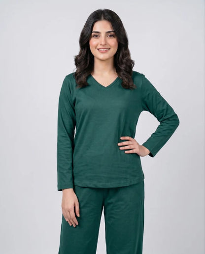Women V-Neck Lounge Wear -Green