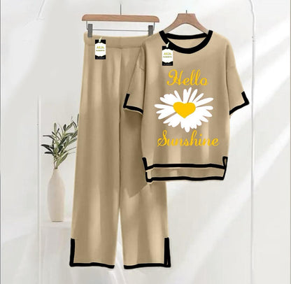 Beige Printed Turkish Winter Co-Ord Set for Women - Warm & Stylish Loungewear