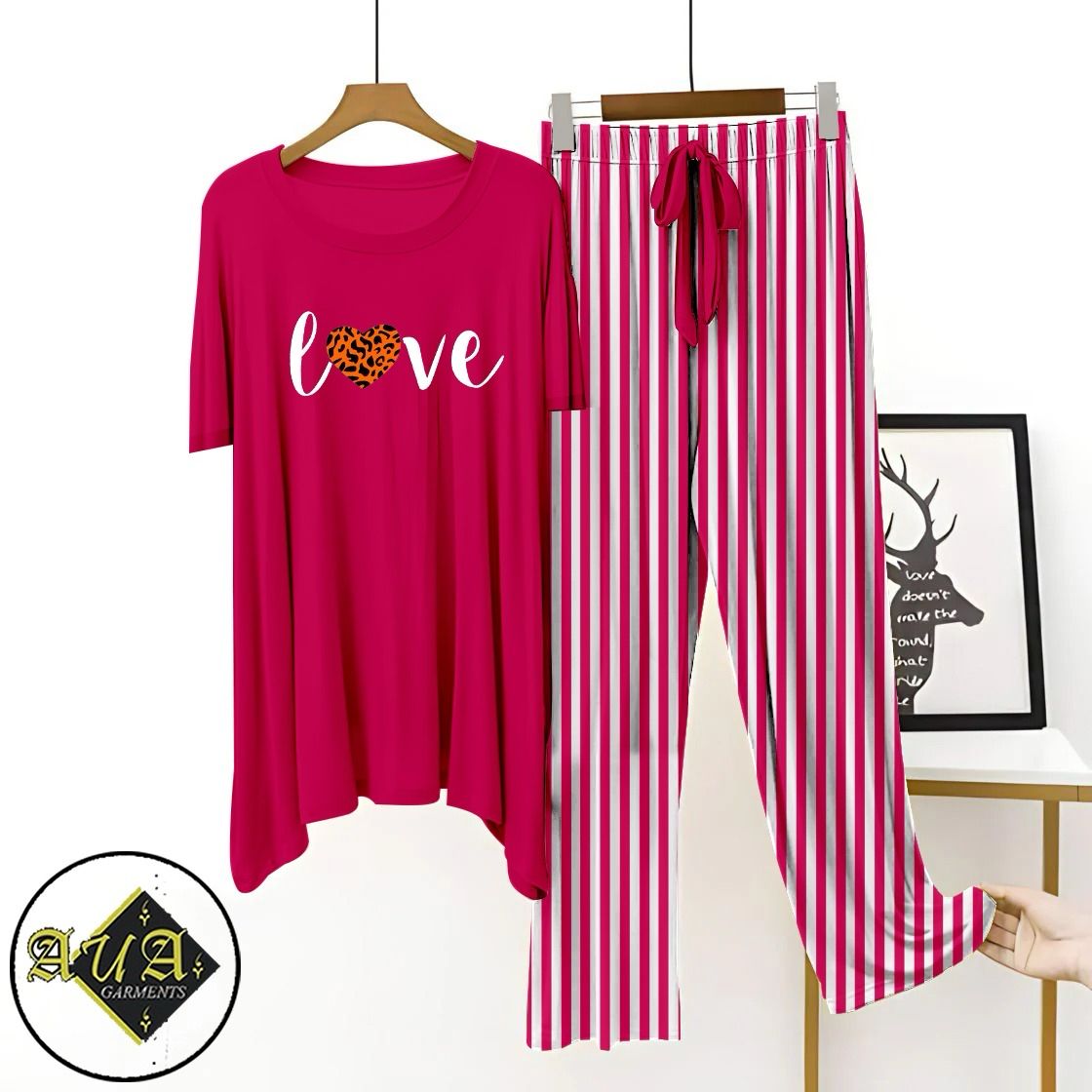 Pink Printed Night Suit with Luxurious Lining Pajamas Stylish Sleepwear Set for a Cozy Night's Rest