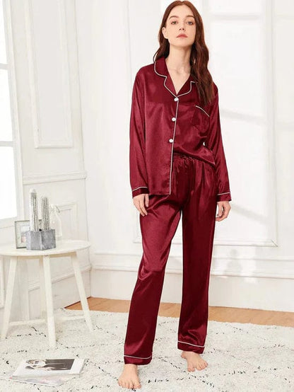 100% Pure Silk Pajama Set | Contrast Piping