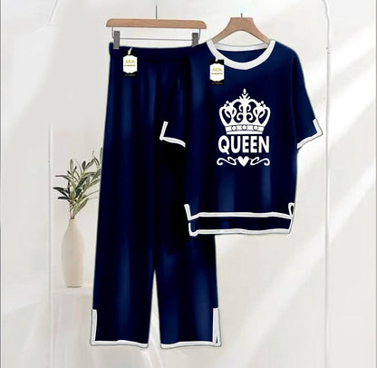Navy Printed Turkish Winter Co-Ord Set for Women - Warm & Stylish Loungewear