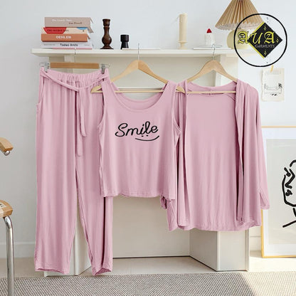 3 Piece Lounge wear Nightwear Sleepwear For Women Pink