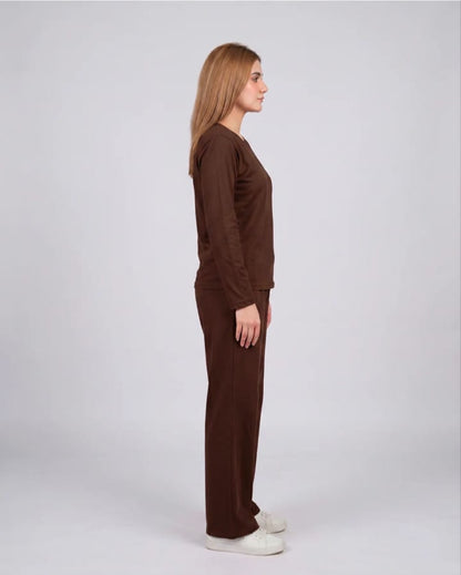 Women V-Neck Lounge Wear -Brown