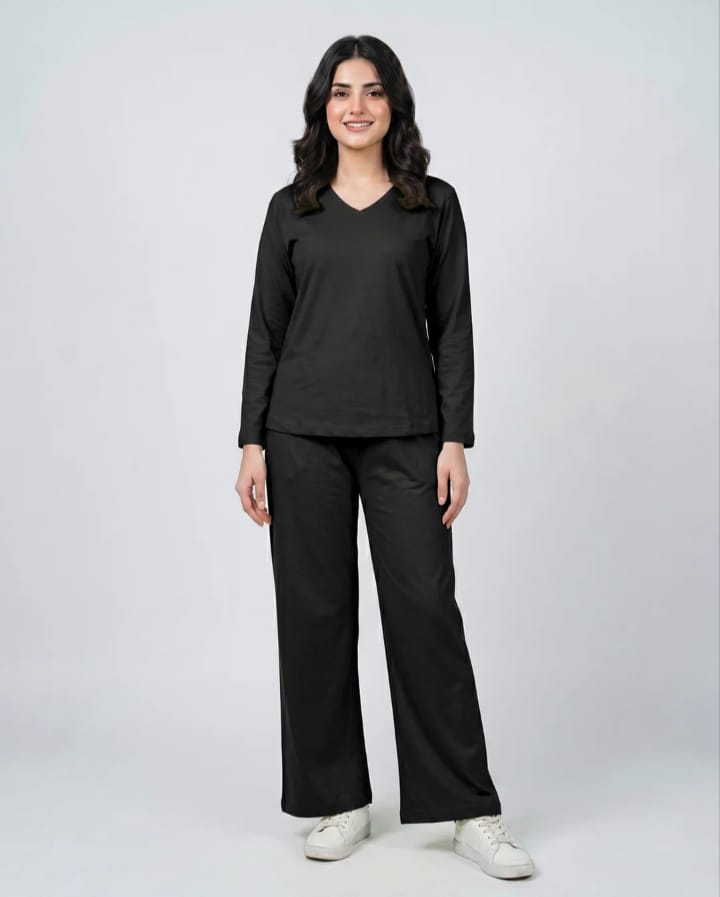 Women V-Neck Lounge Wear -Black