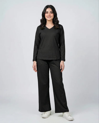 Women V-Neck Lounge Wear -Black