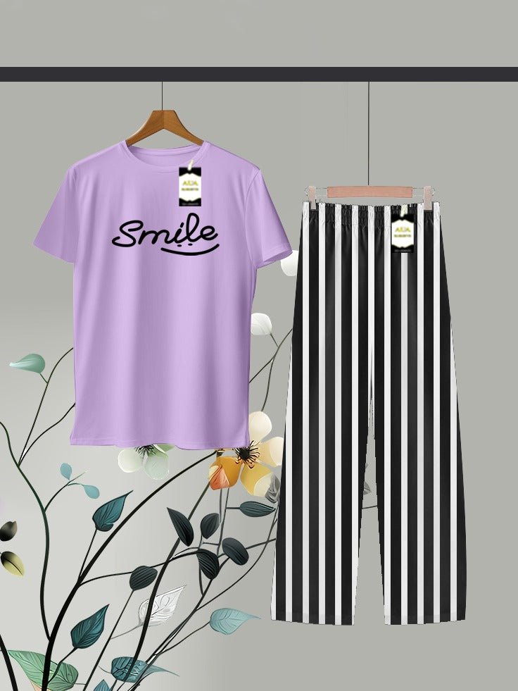 Purple Printed Linig Trouser Lounge wear Nightwear Sleepwear For Women