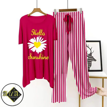 Pink Printed Night Suit with Luxurious Lining Pajamas Stylish Sleepwear Set for a Cozy Night's Rest