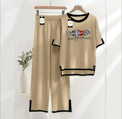 Beige Printed Turkish Winter Co-Ord Set for Women - Warm & Stylish Loungewear