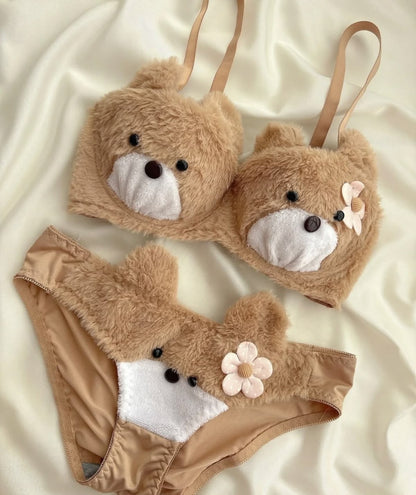Bear  Floral Embroidered Strappy Bra Set