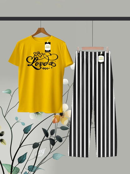 Yellow Printed Linig Trouser Lounge wear Nightwear Sleepwear For Women