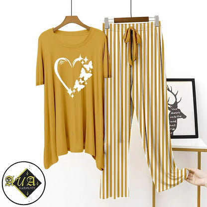 Brown Lining Trouser Printed Night Suit with Luxurious Lining Pajamas Stylish Sleepwear Set for a Cozy Night's Rest