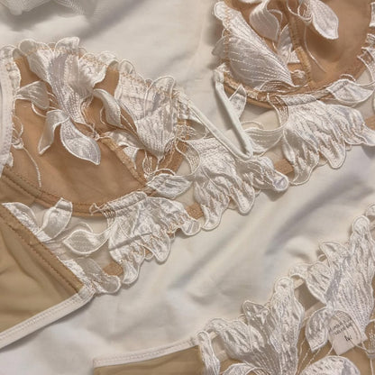 Women's Luxury Floral Applique Sheer Mesh Lingerie Set