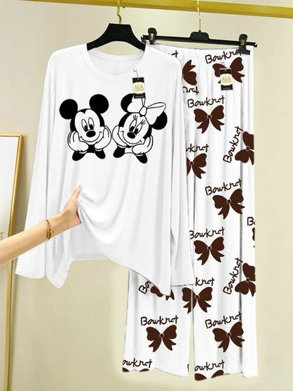 white Printed Nightwear Set with Boo Printed Trousers – Women's Lounge Wear