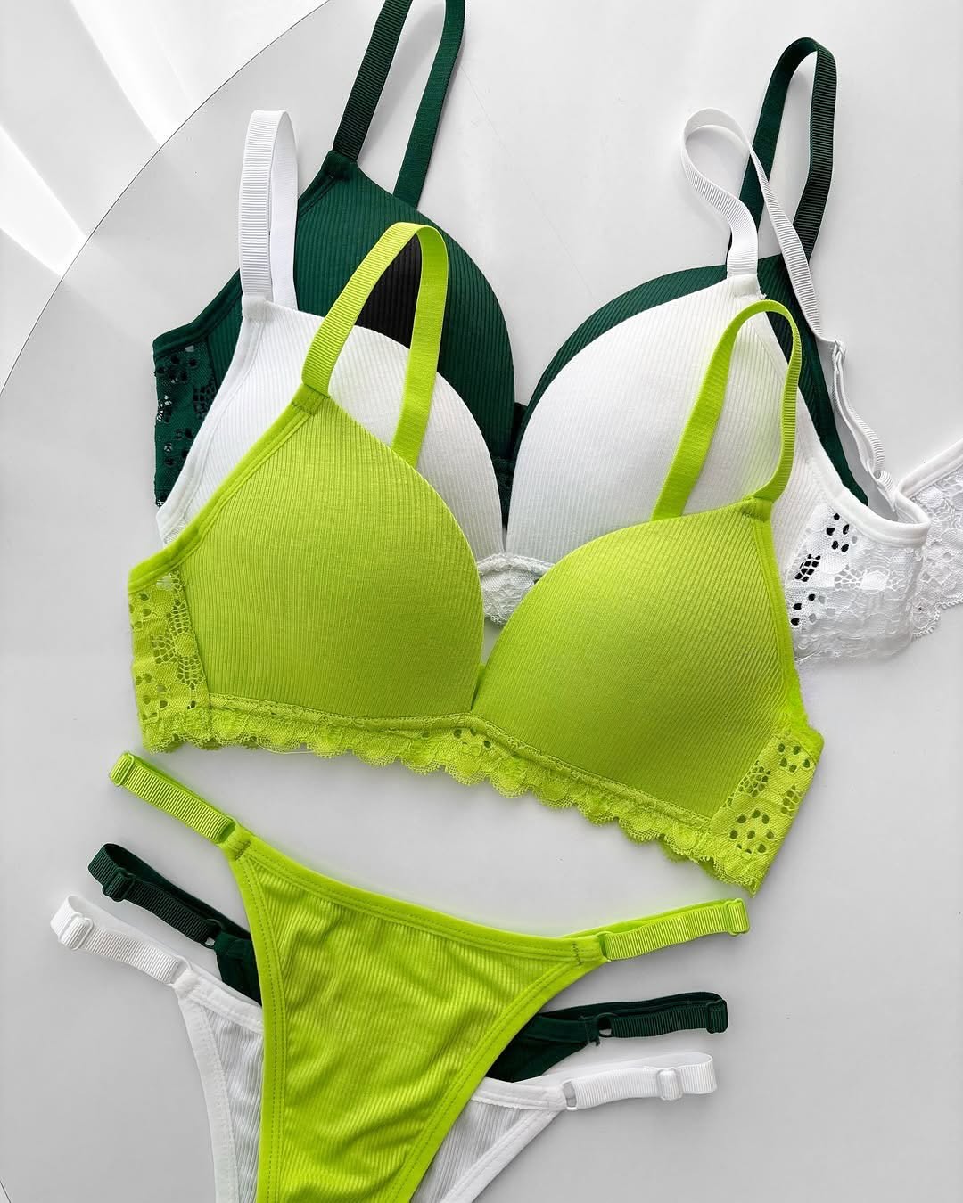 Women's Ribbed Texture Comfort Bra & Panty Set with Eyelet Lace