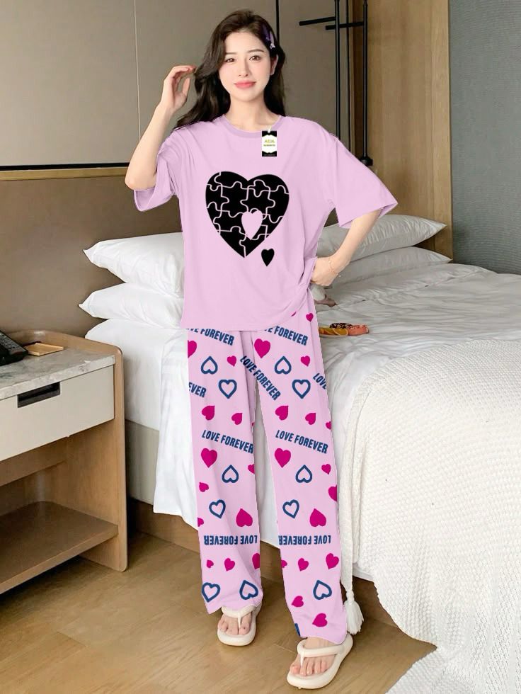 Stylish Sleepwear Set for a Cozy Night's Rest Wear With Multi Printed Set