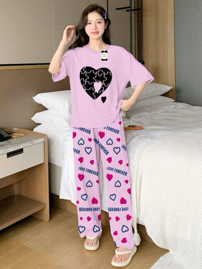 Stylish Sleepwear Set for a Cozy Night's Rest Wear With Multi Printed Set