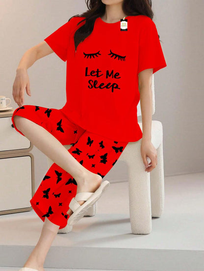Printed Half-Sleeved Vest For Leisure Home Wear Female Sleepwear Night Dress