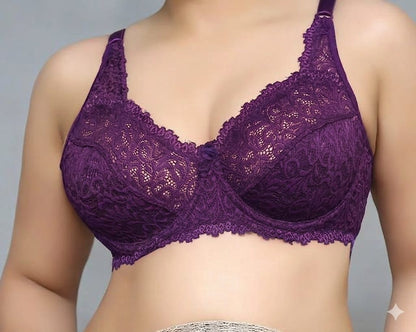 Elegance in Bloom: Deep Wine Full-Coverage Floral Lace Underwire Bra