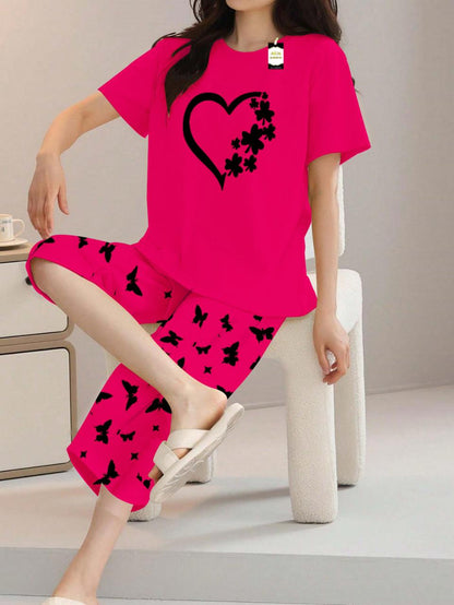 Printed Half-Sleeved Vest For Leisure Home Wear Female Sleepwear Night Dress