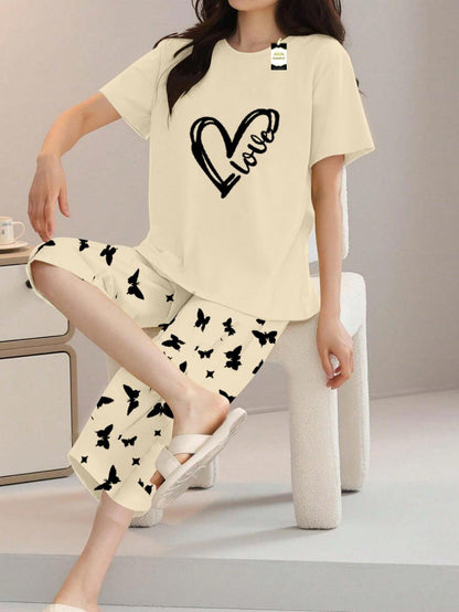 Printed Half-Sleeved Vest For Leisure Home Wear Female Sleepwear Night Dress