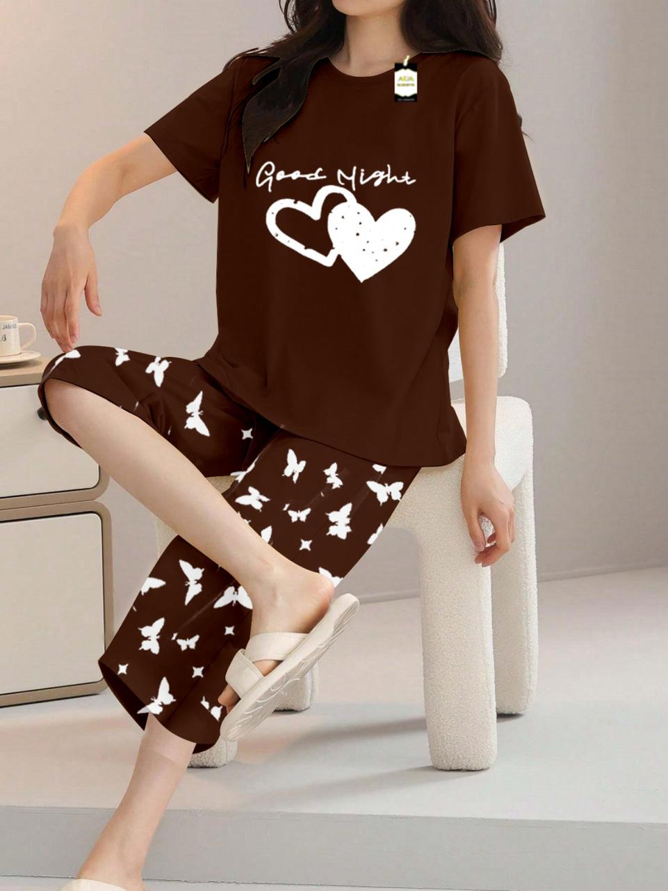Printed Half-Sleeved Vest For Leisure Home Wear Female Sleepwear Night Dress