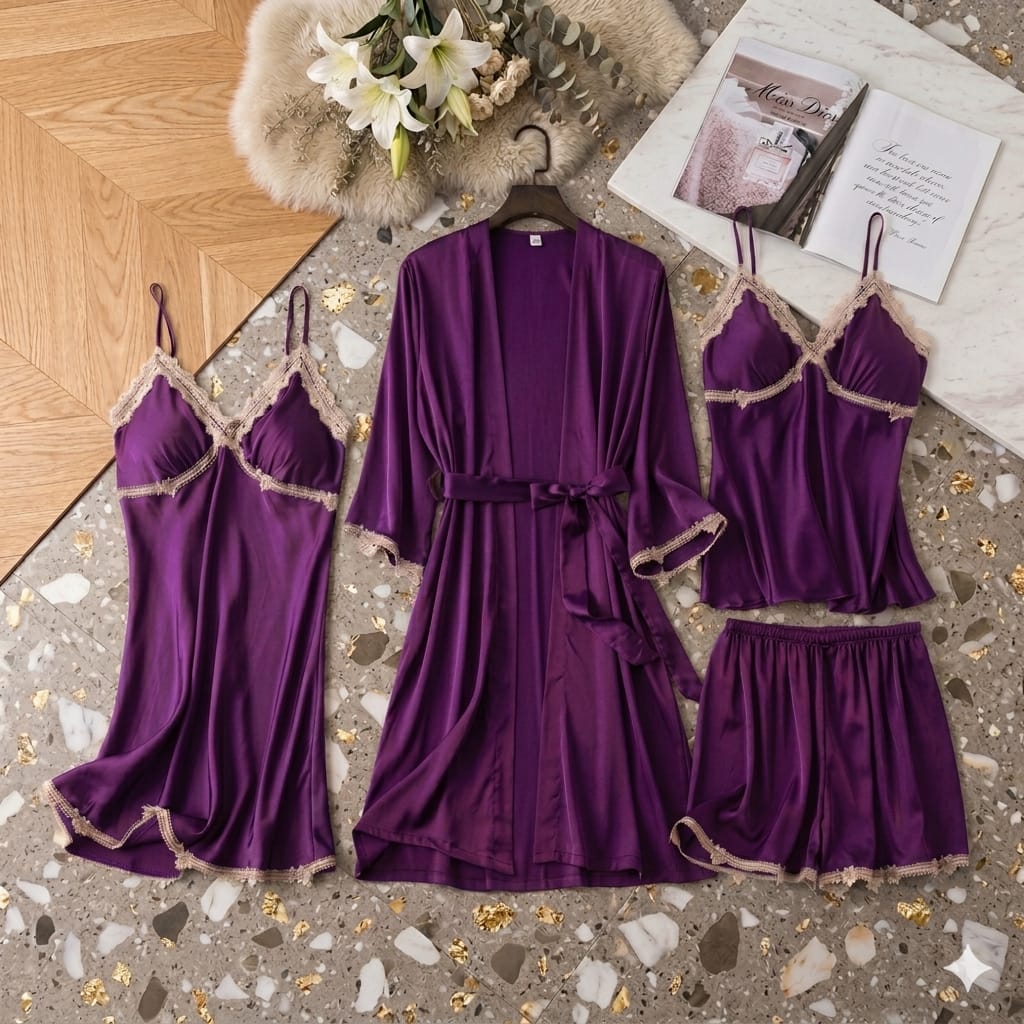 4 Pcs Designing Nighty For Women's With Gown