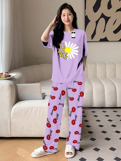 Stylish Sleepwear Set for a Cozy Night's Rest Wear With Multi Printed Set