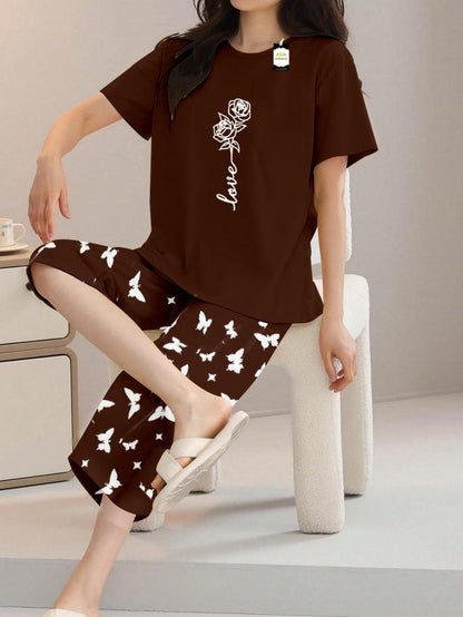 Printed Half-Sleeved Vest For Leisure Home Wear Female Sleepwear Night Dress