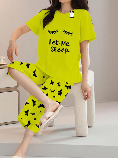 Printed Half-Sleeved Vest For Leisure Home Wear Female Sleepwear Night Dress