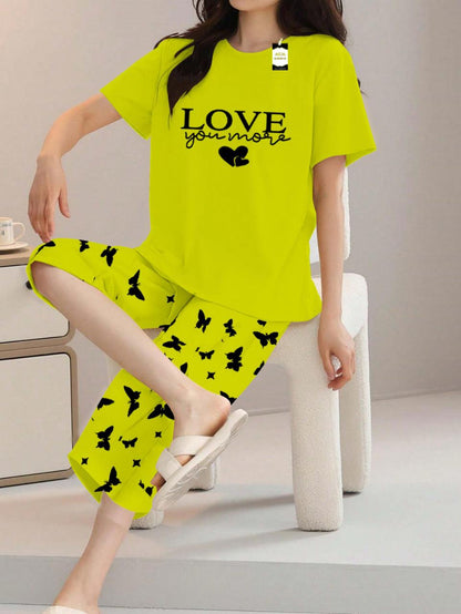 Printed Half-Sleeved Vest For Leisure Home Wear Female Sleepwear Night Dress