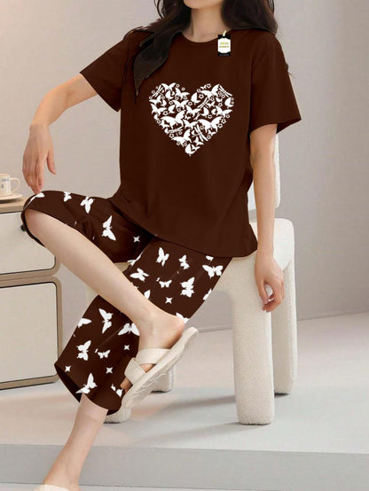 Printed Half-Sleeved Vest For Leisure Home Wear Female Sleepwear Night Dress