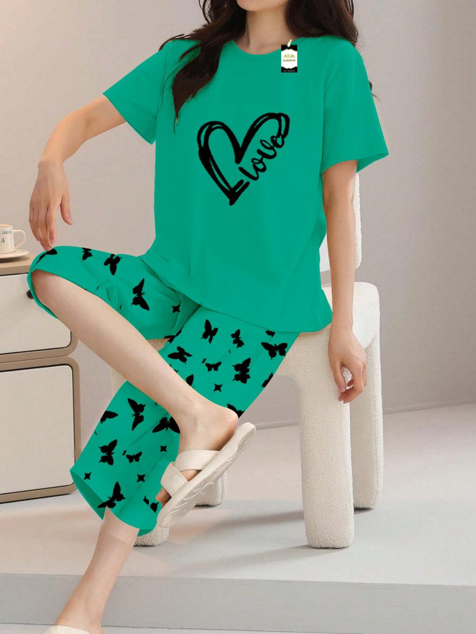 Printed Half-Sleeved Vest For Leisure Home Wear Female Sleepwear Night Dress