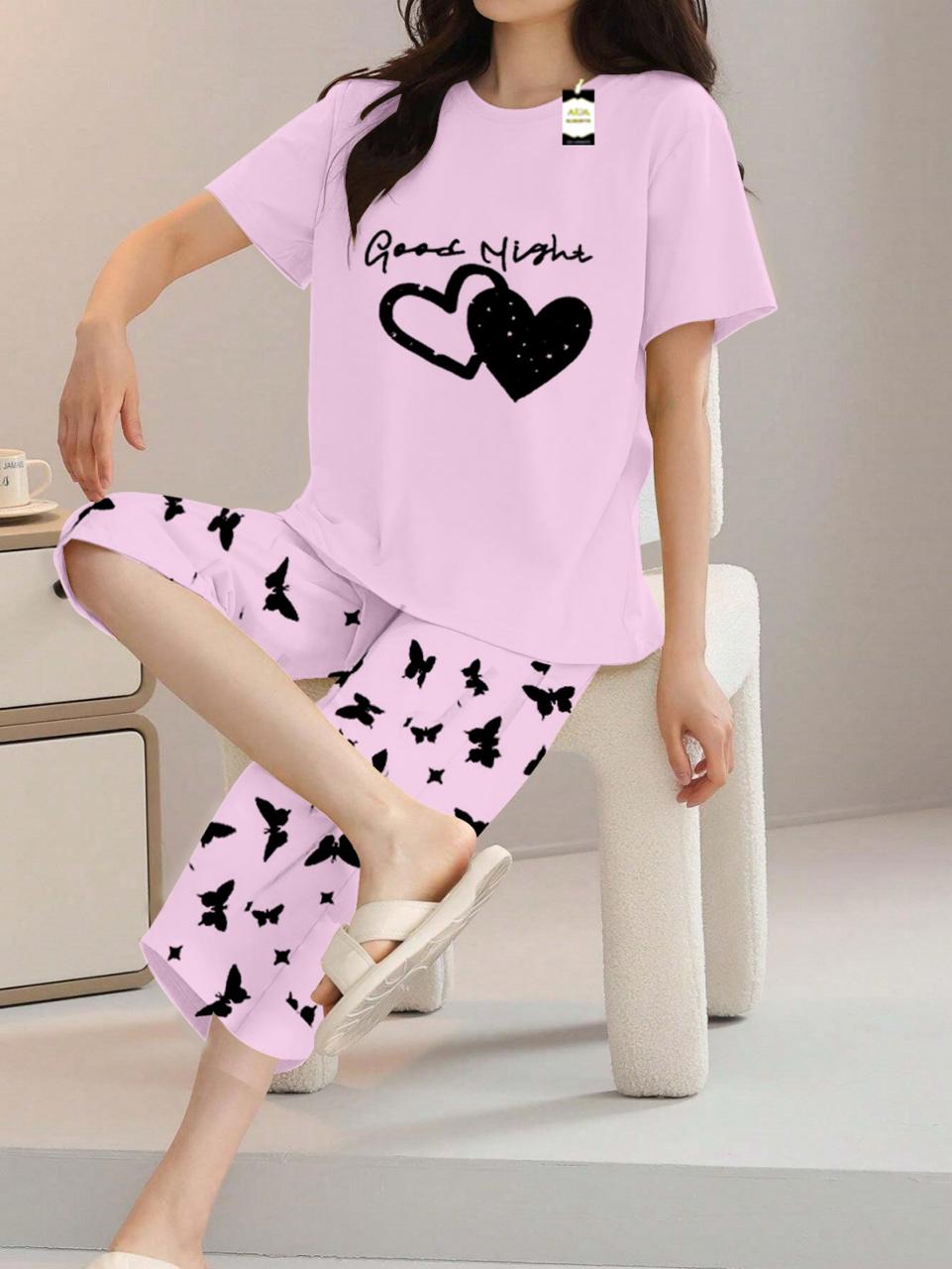 Printed Half-Sleeved Vest For Leisure Home Wear Female Sleepwear Night Dress