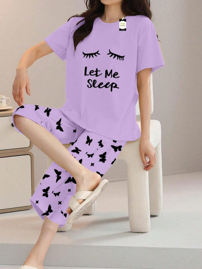 Printed Half-Sleeved Vest For Leisure Home Wear Female Sleepwear Night Dress