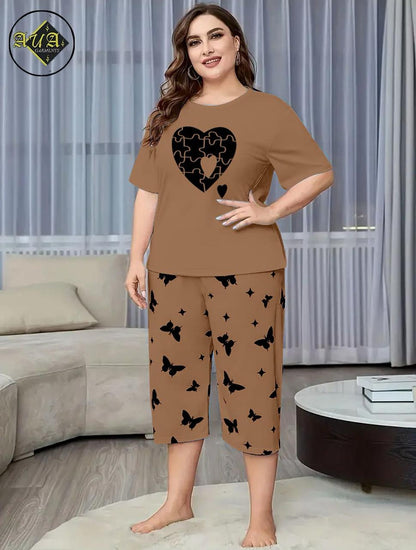 Printed Half-Sleeved Vest For Leisure Home Wear Female Sleepwear Night Dress