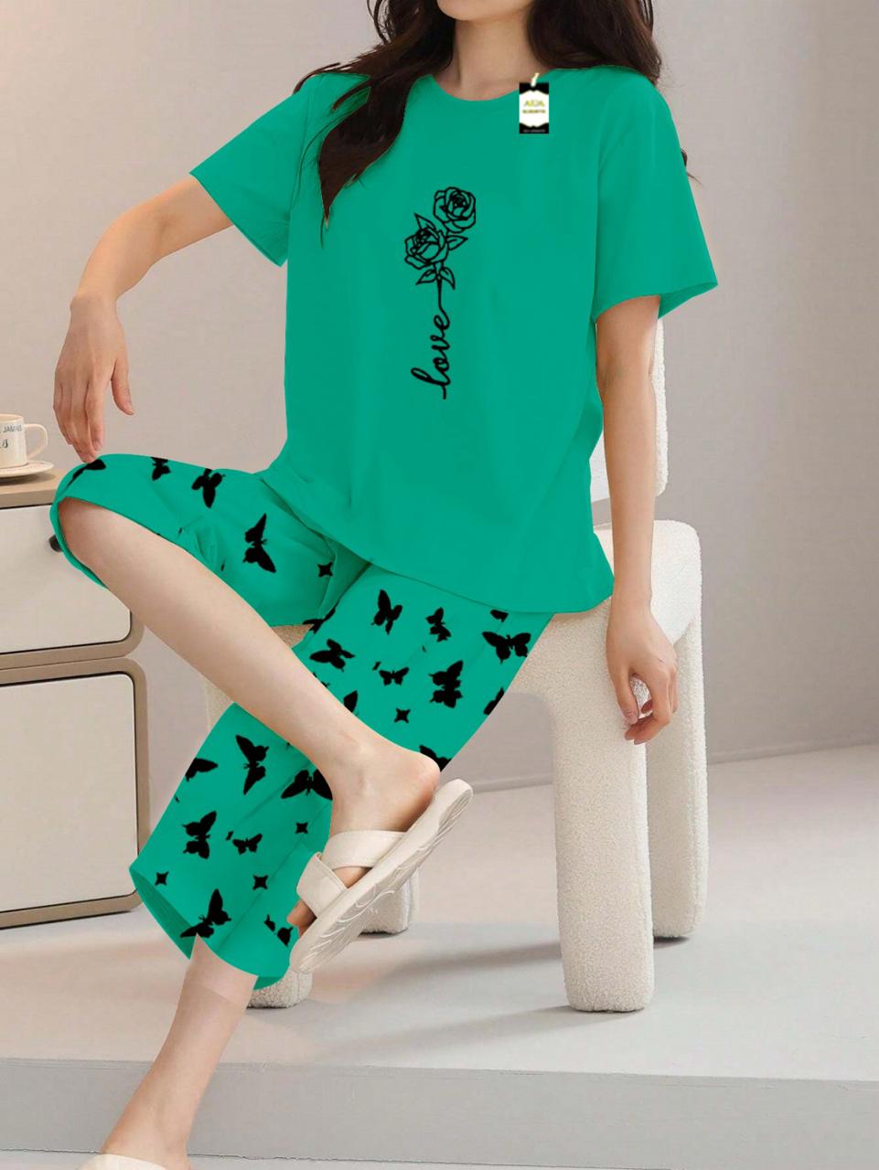 Printed Half-Sleeved Vest For Leisure Home Wear Female Sleepwear Night Dress