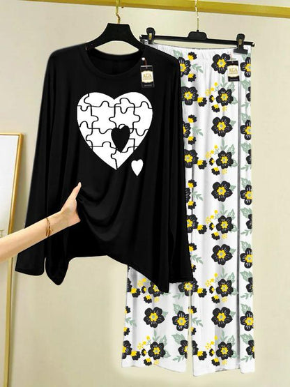 Stylish Sleepwear Set for a Cozy Night's Rest Wear With Multi Printed Set