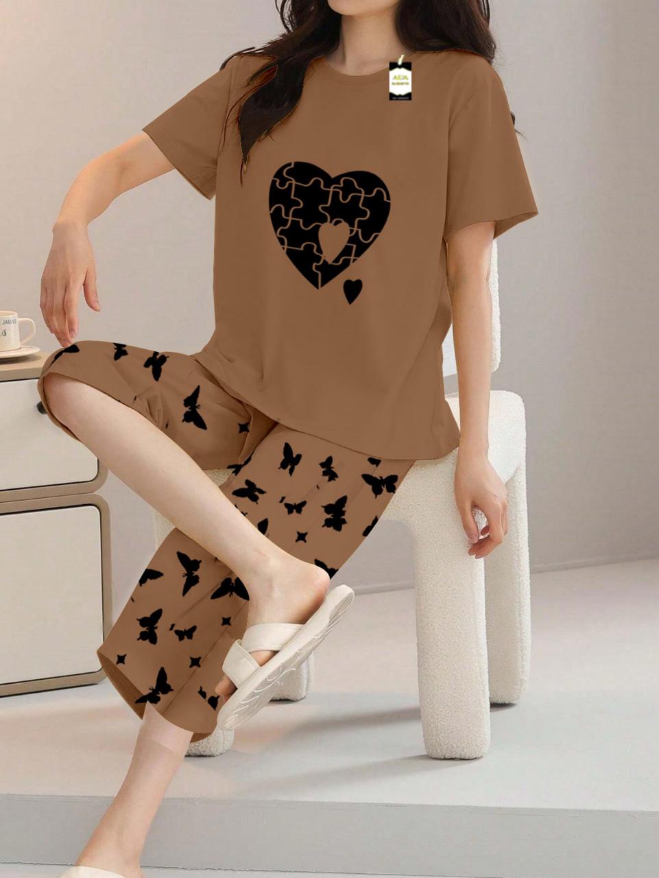 Printed Half-Sleeved Vest For Leisure Home Wear Female Sleepwear Night Dress