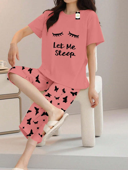 Printed Half-Sleeved Vest For Leisure Home Wear Female Sleepwear Night Dress