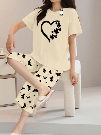 Printed Half-Sleeved Vest For Leisure Home Wear Female Sleepwear Night Dress