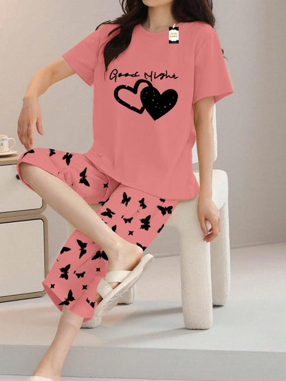 Printed Half-Sleeved Vest For Leisure Home Wear Female Sleepwear Night Dress